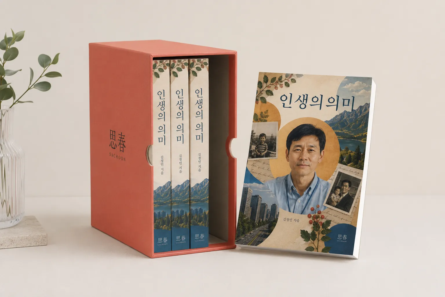 A5 무선제본 자서전 4권과 전용 박스